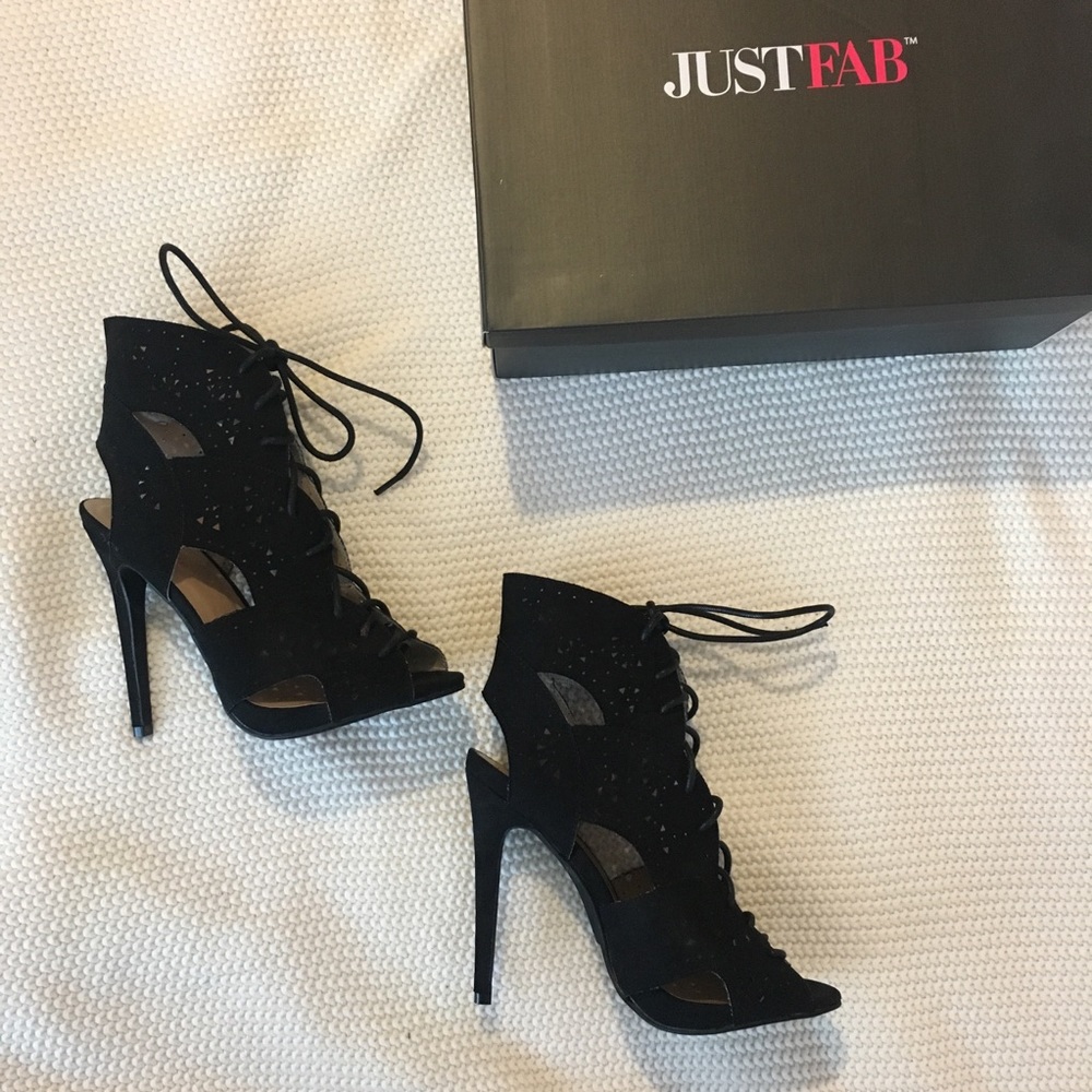 Black suede cutout lace up boots